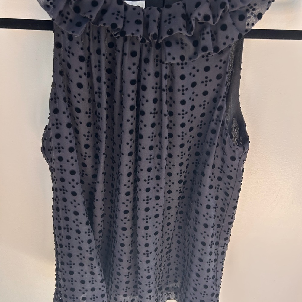 Sara Campbell Black Sleeveless Swiss  Dot Blouse